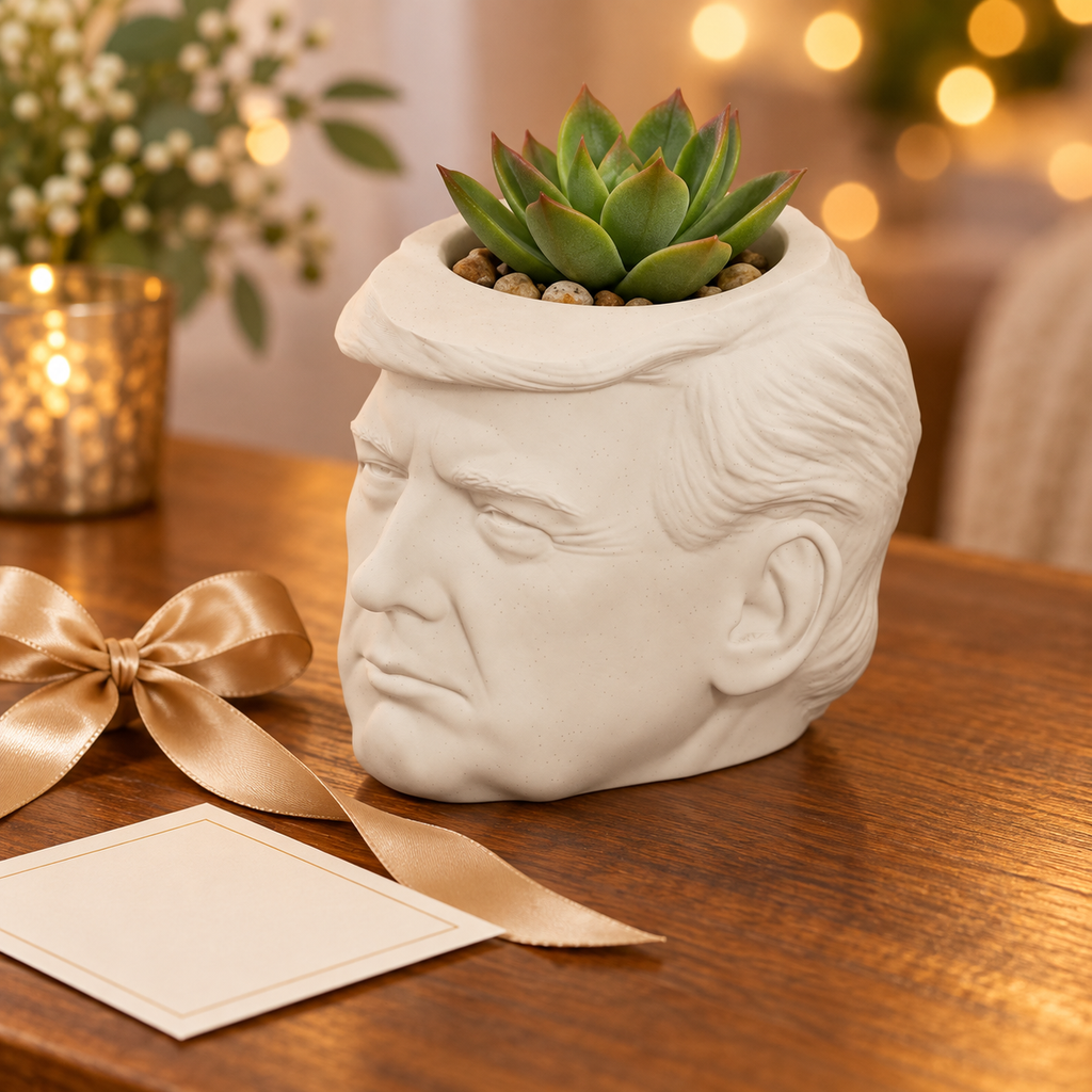 Donald Trump Head Planter gift presentation