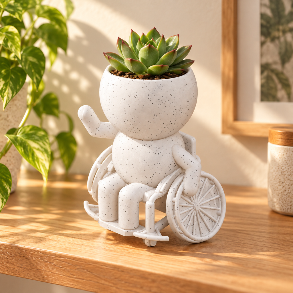 Wave wheelchair planter with succulent