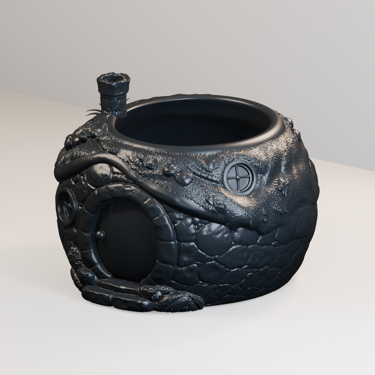 Cozy Hillside House Planter in Charcoal Black finish
