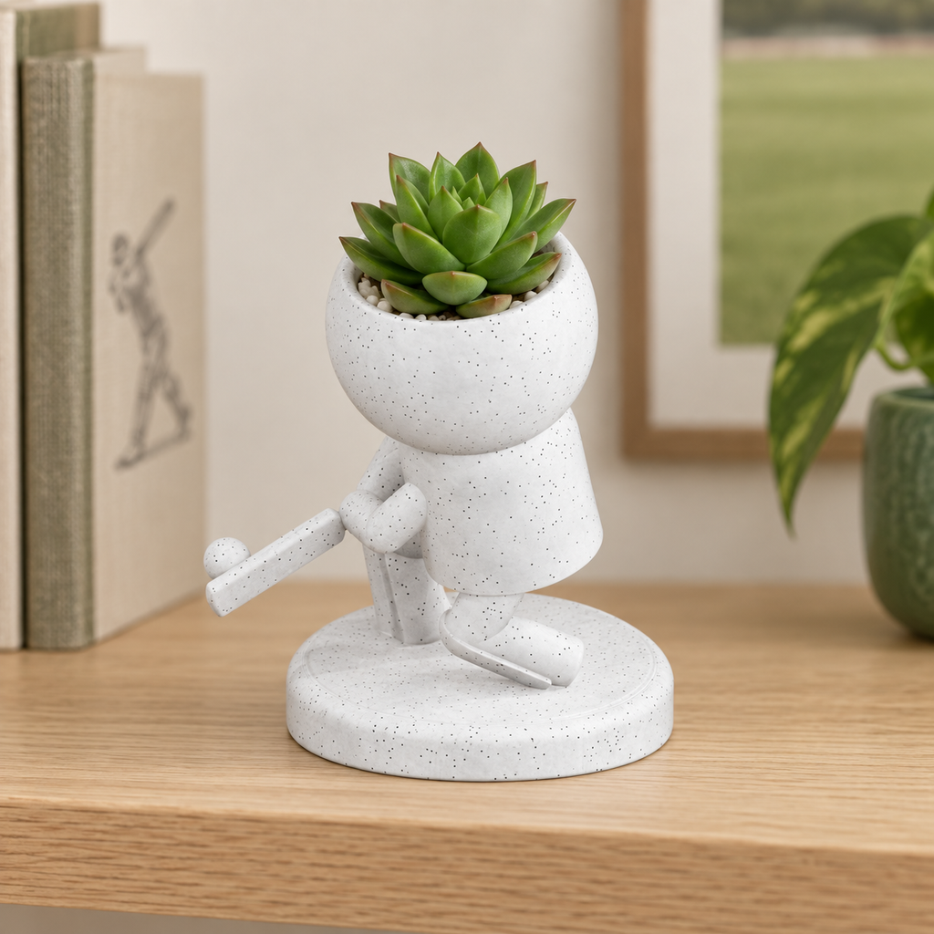 Wicket Willow cricket batsman planter editorial view