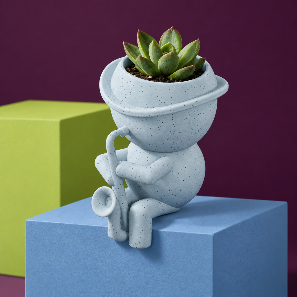 Saxby Sprout's Garden Groove: Saxophone Player Planter editorial view