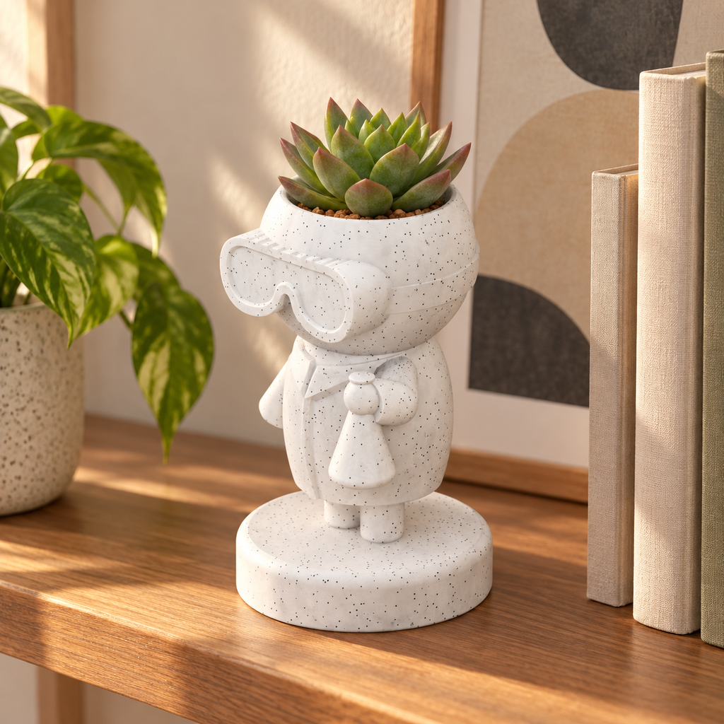 Beaker Moss chemistry scientist planter editorial image