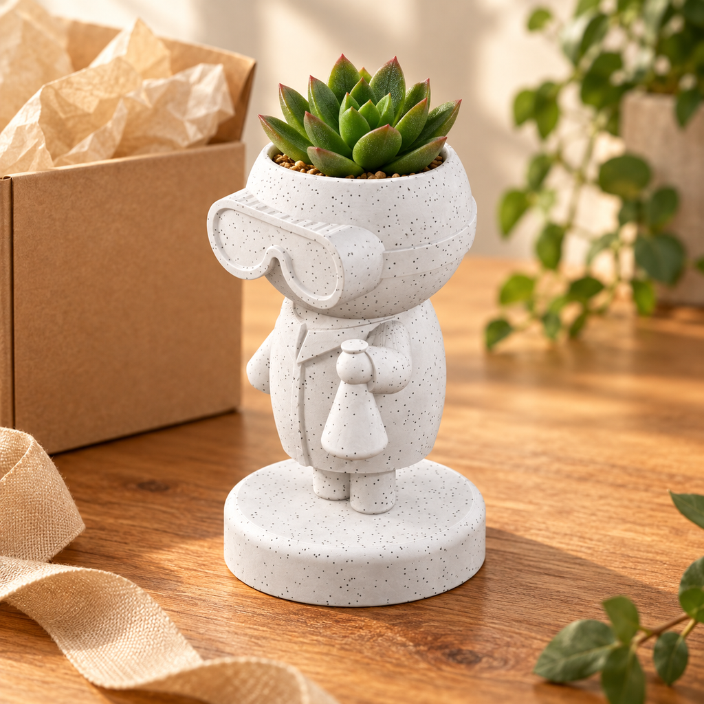 Beaker Moss chemistry scientist planter gift presentation image