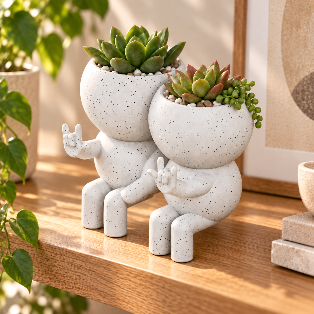 Love Signs couple planter editorial view