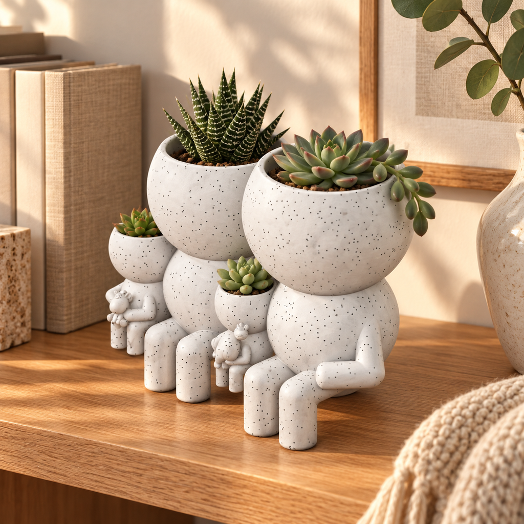 Four Moss family planter editorial image