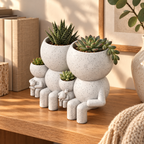 Four Moss family planter editorial image