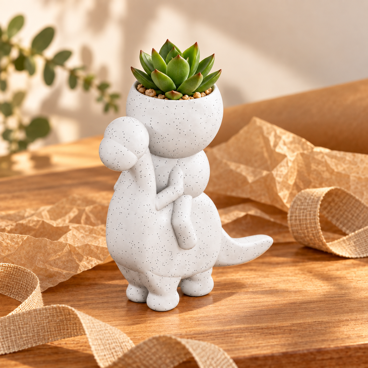 Dino Drift dinosaur rider planter presented as a gift