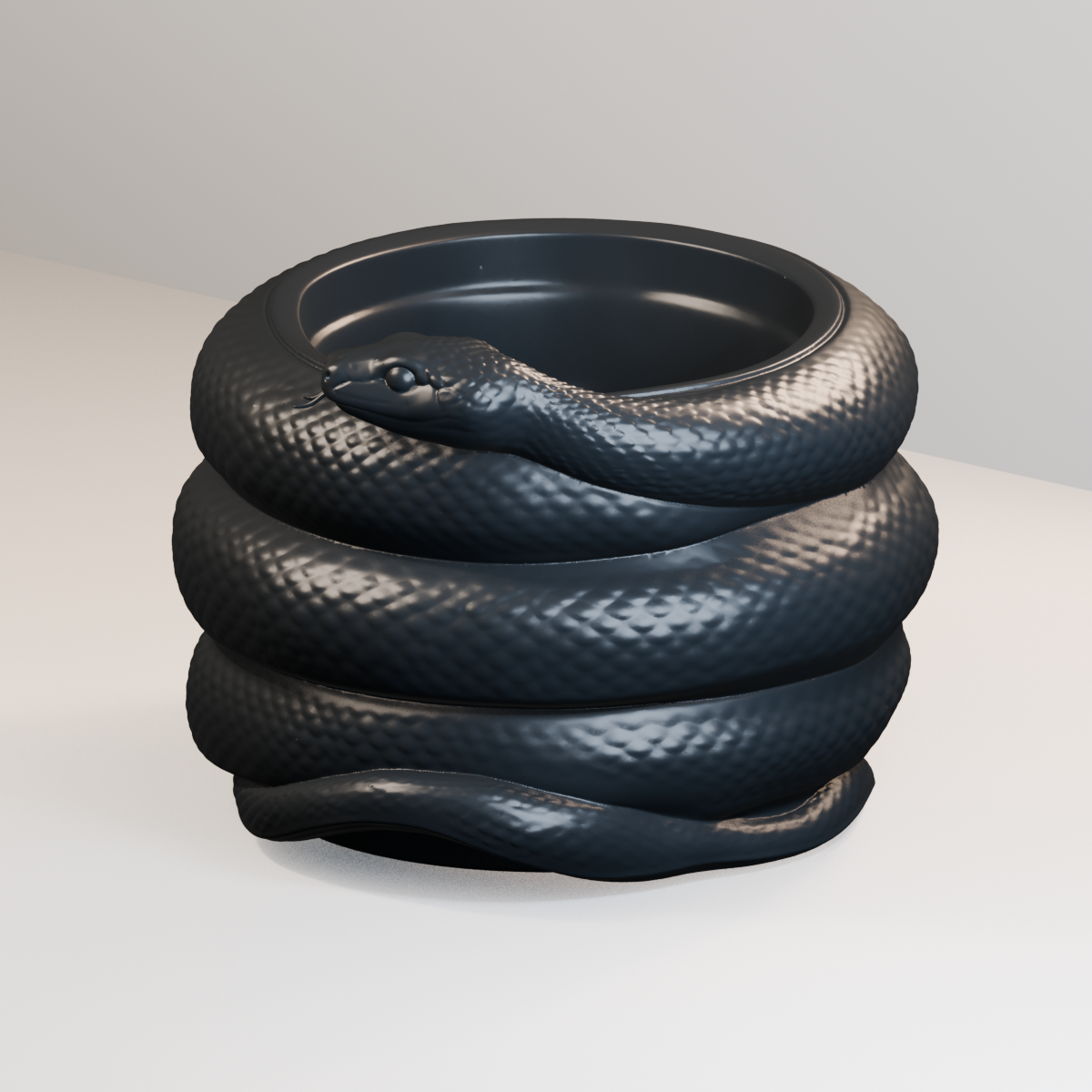 Coiled Snake Planter in Charcoal Black finish