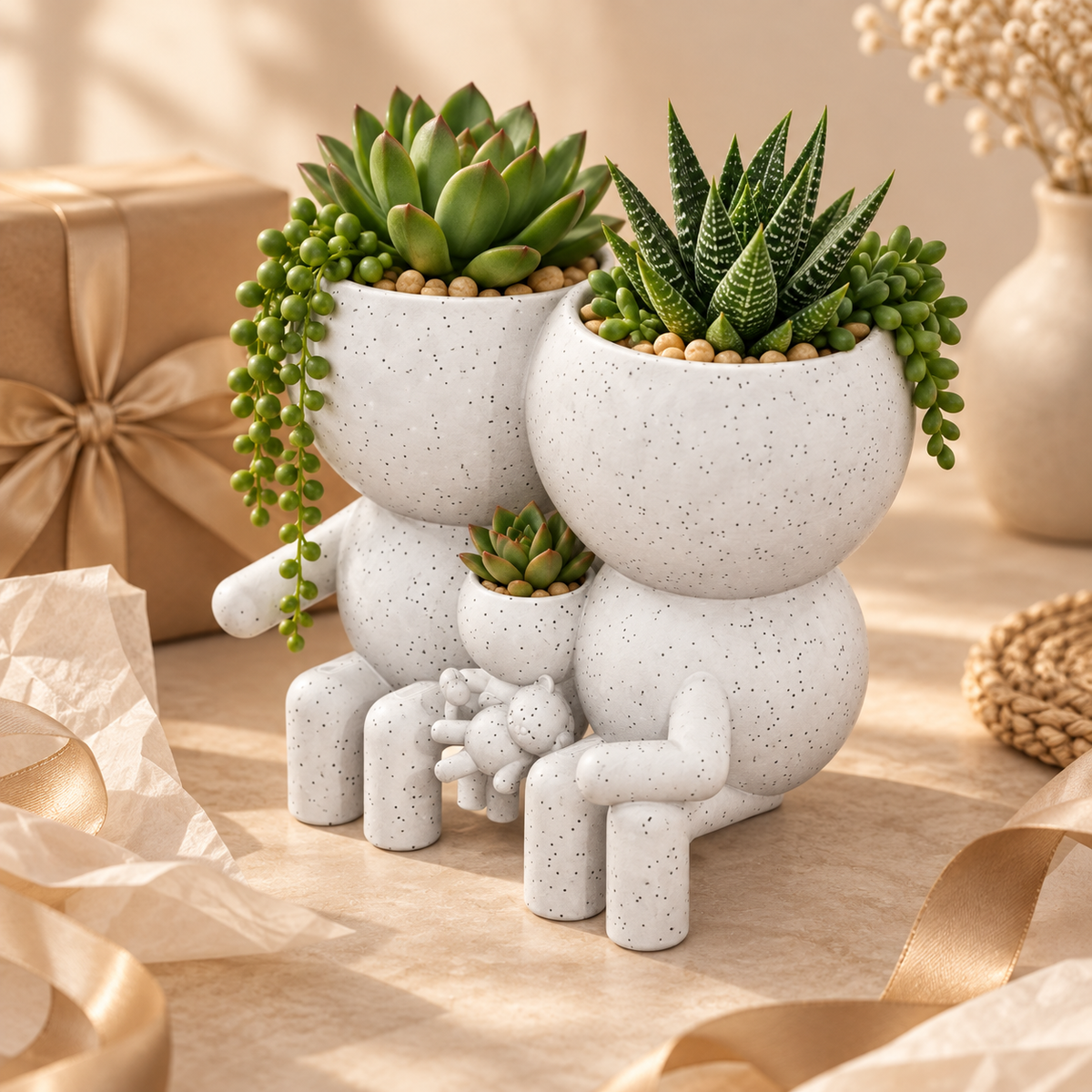 The Three of Us family planter presented as a gift