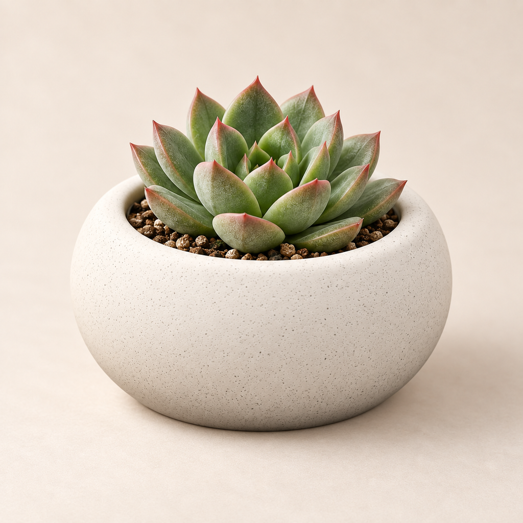 Mini Bonsai-Style Succulent Planter on a warm cream studio background