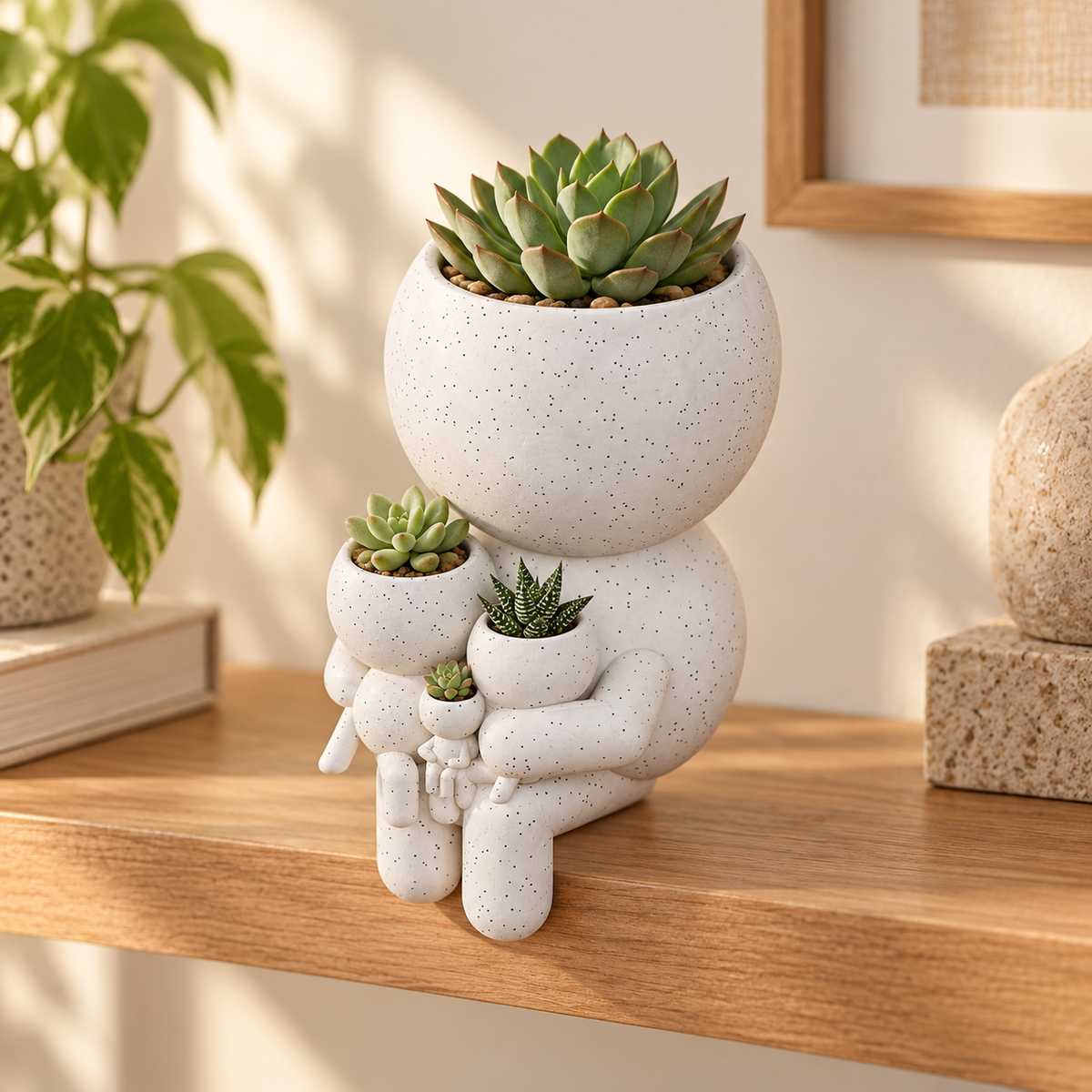 Nana Nest family planter in a warm styled shelf setting
