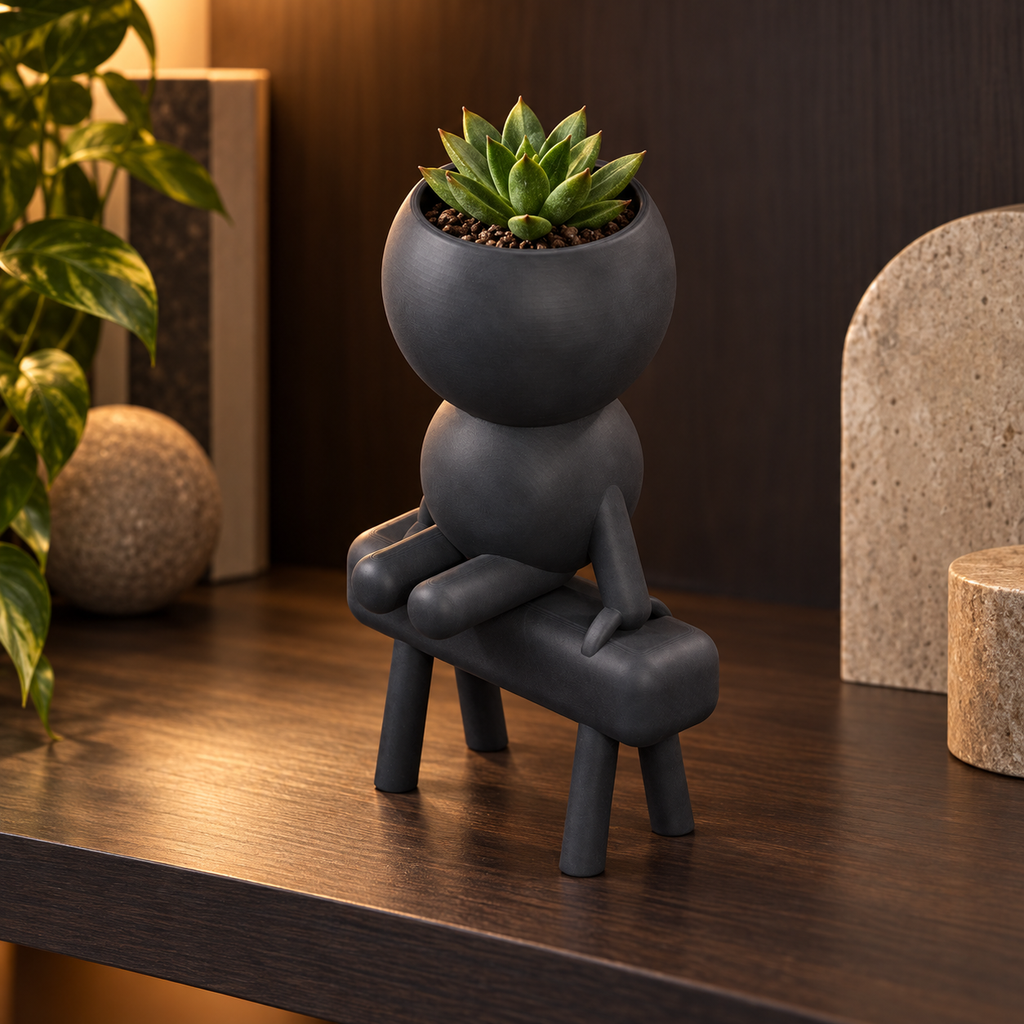 Vault Sticks the Landing gymnast planter in Charcoal Black