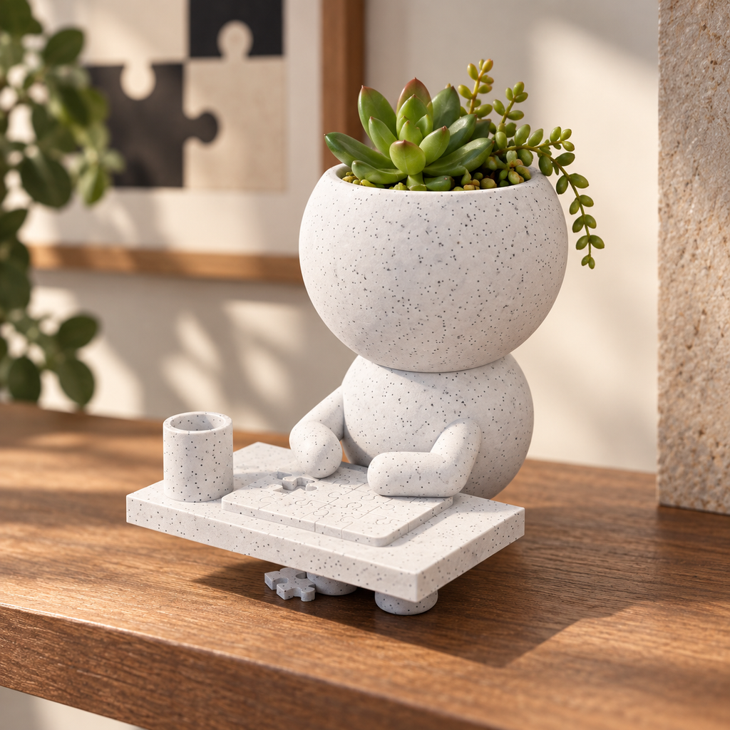 Piecekeeper Finds the Fit jigsaw puzzle planter editorial view