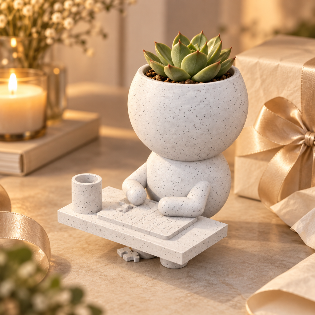 Piecekeeper Finds the Fit jigsaw puzzle planter gift presentation