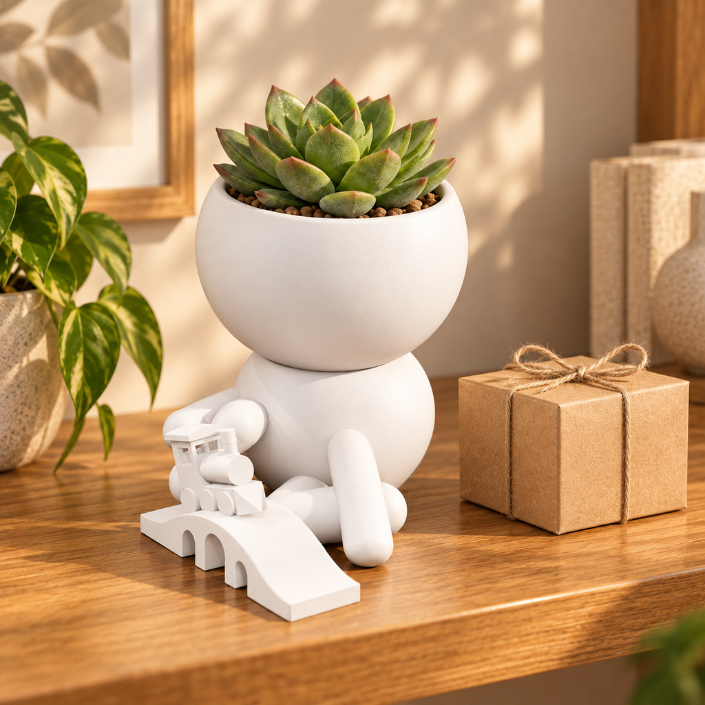Trackside | Kid and Train Planter gift presentation