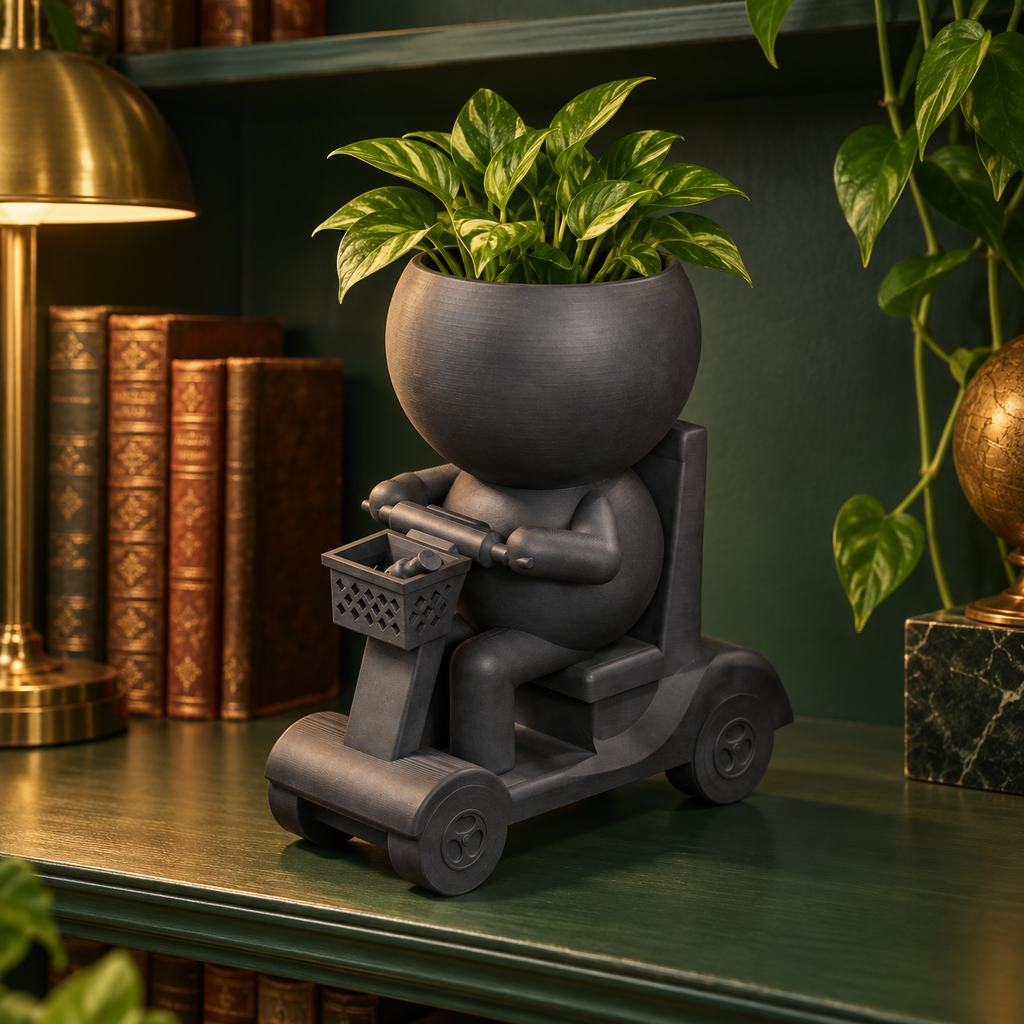 Rollie Rolls in Style | Mobility Scooter Planter editorial view
