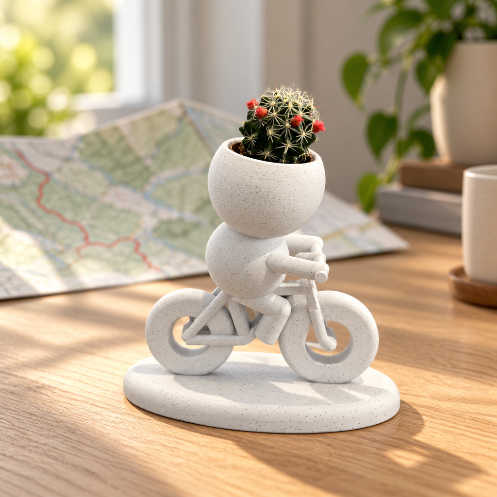 Trail Sprout mountain bike planter gift lifestyle view in Marble White