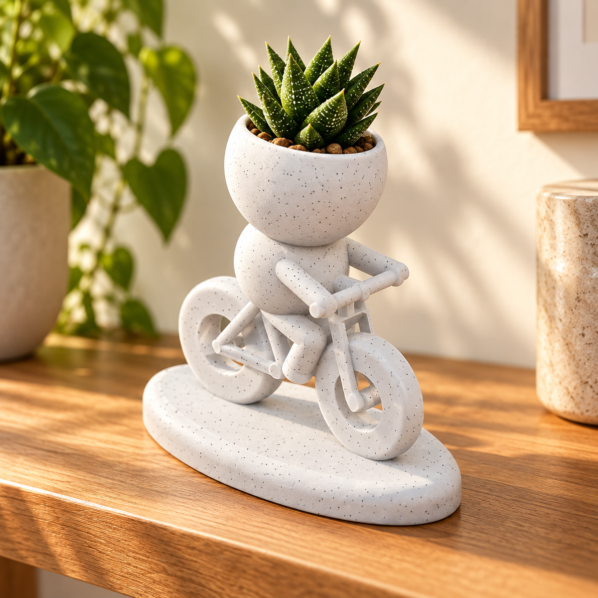 Trail Sprout mountain bike planter hero lifestyle view in Marble White