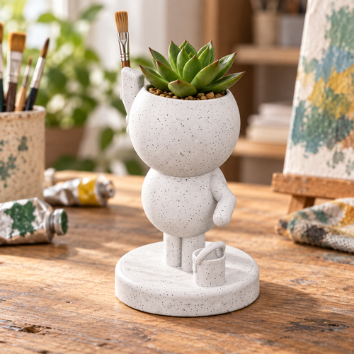 Brush Painter Planter in a warm artist studio