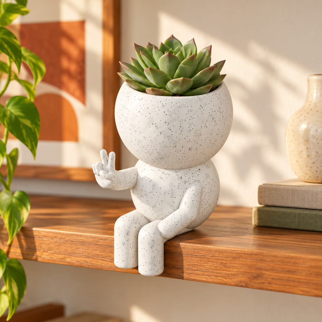 Peace Sign Planter in a warm home setting