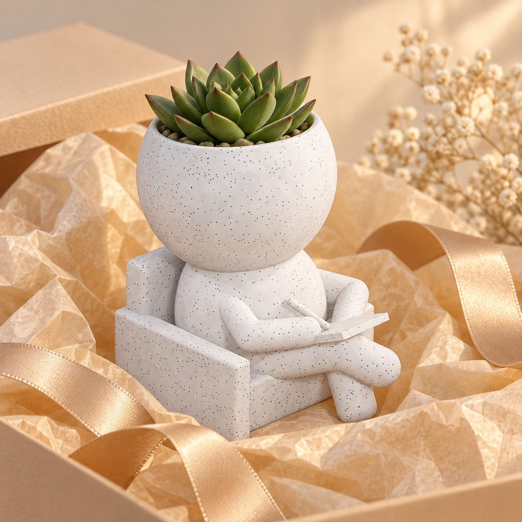 Note Moss armchair planter presented as a gift