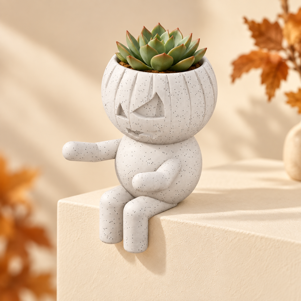 Pumpkin Pippin jack-o-lantern planter editorial styled view