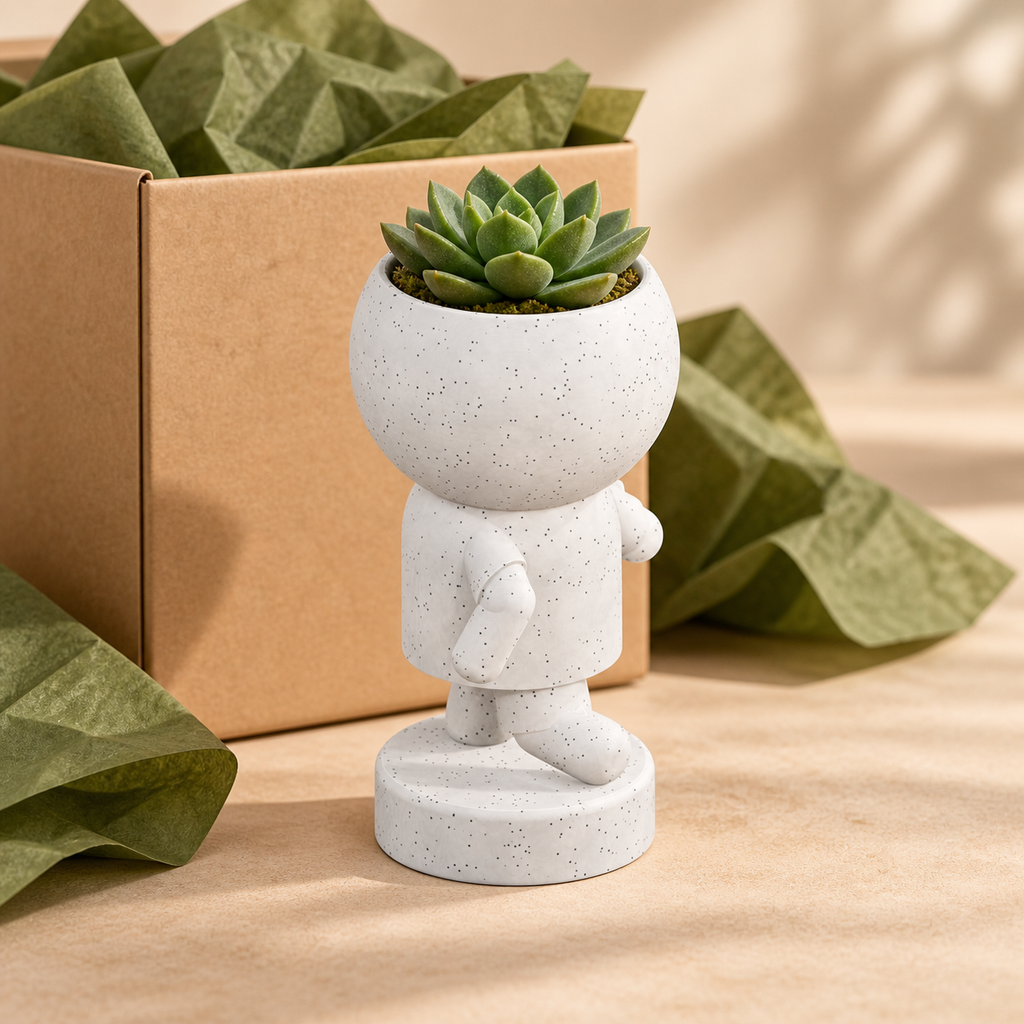 Try Fern rugby planter gift lifestyle view in Marble White