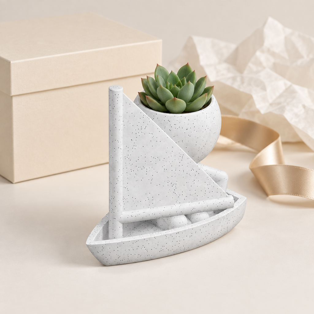Skipper Sailboat Planter gift presentation