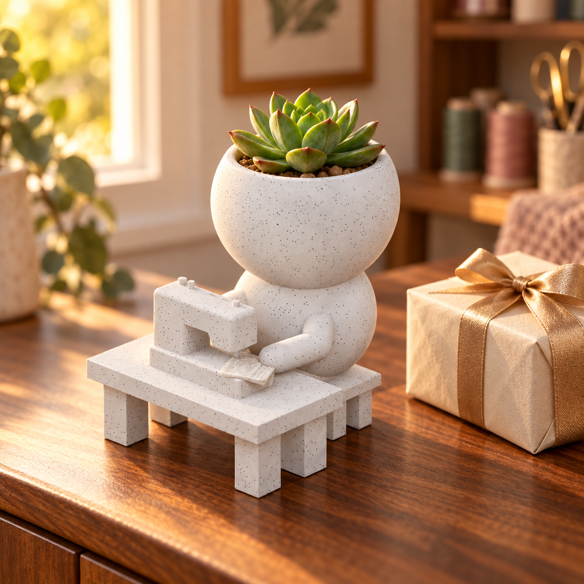 Stella Stitch's Sewing Day: Sewing Machine Planter gift presentation