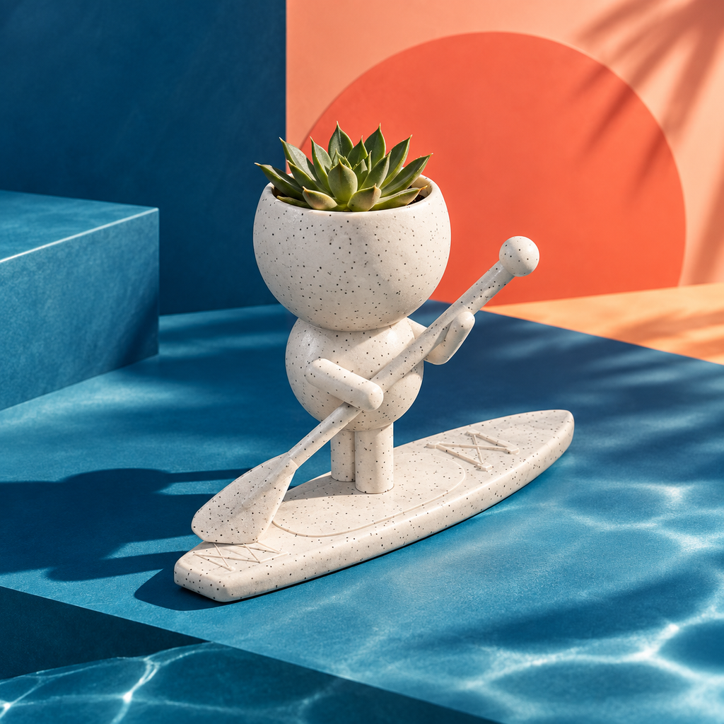 Piper Tidewell's Standing Wave: SUP Paddle Boarder Planter editorial view