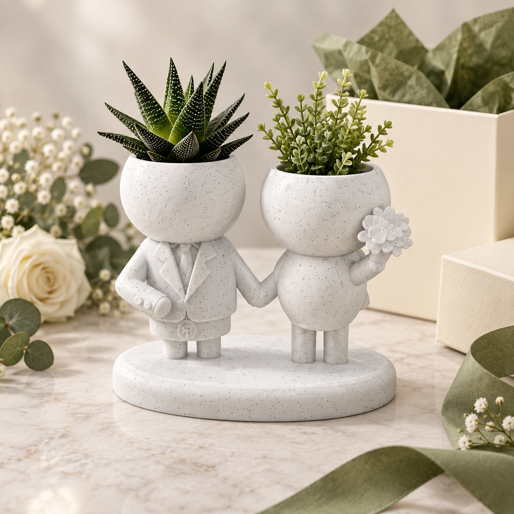 Moss and Marrow wedding planter gift lifestyle view in Marble White