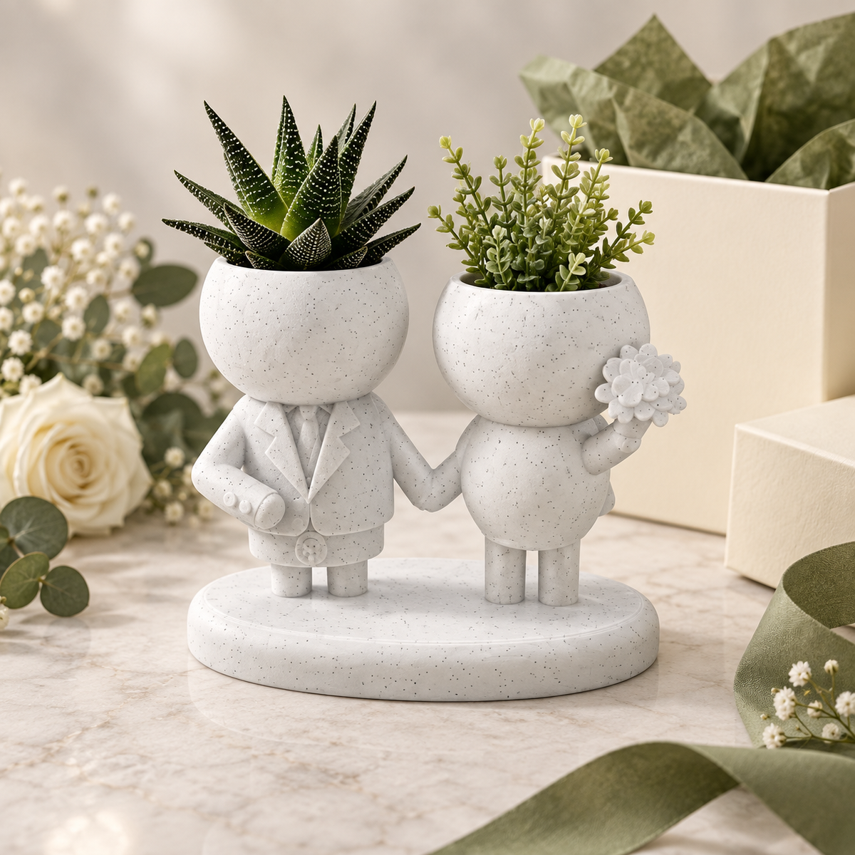 Moss and Marrow wedding planter gift lifestyle view in Marble White