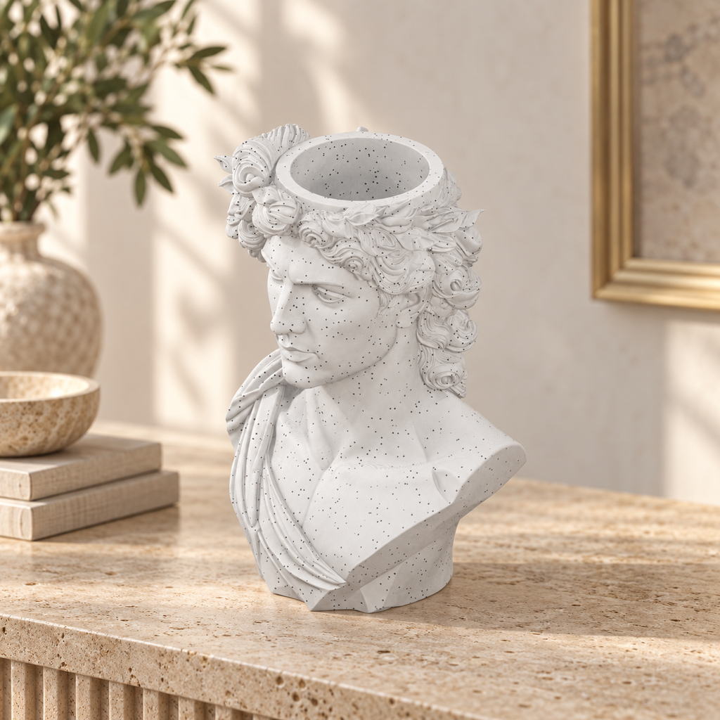 The Laurel Guardian: Greek-Inspired Bust Planter hero lifestyle view