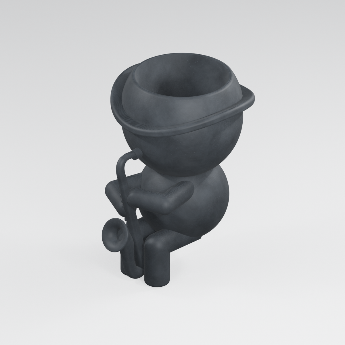 Saxby Sprout's Garden Groove: Saxophone Player Planter in Charcoal Black finish