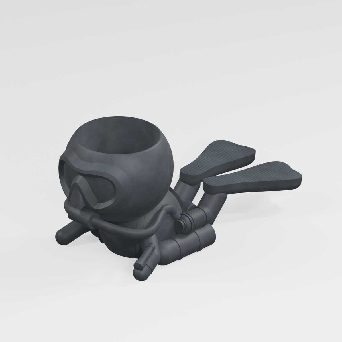 Diver Finn: Scuba Diver Planter in Charcoal Black finish