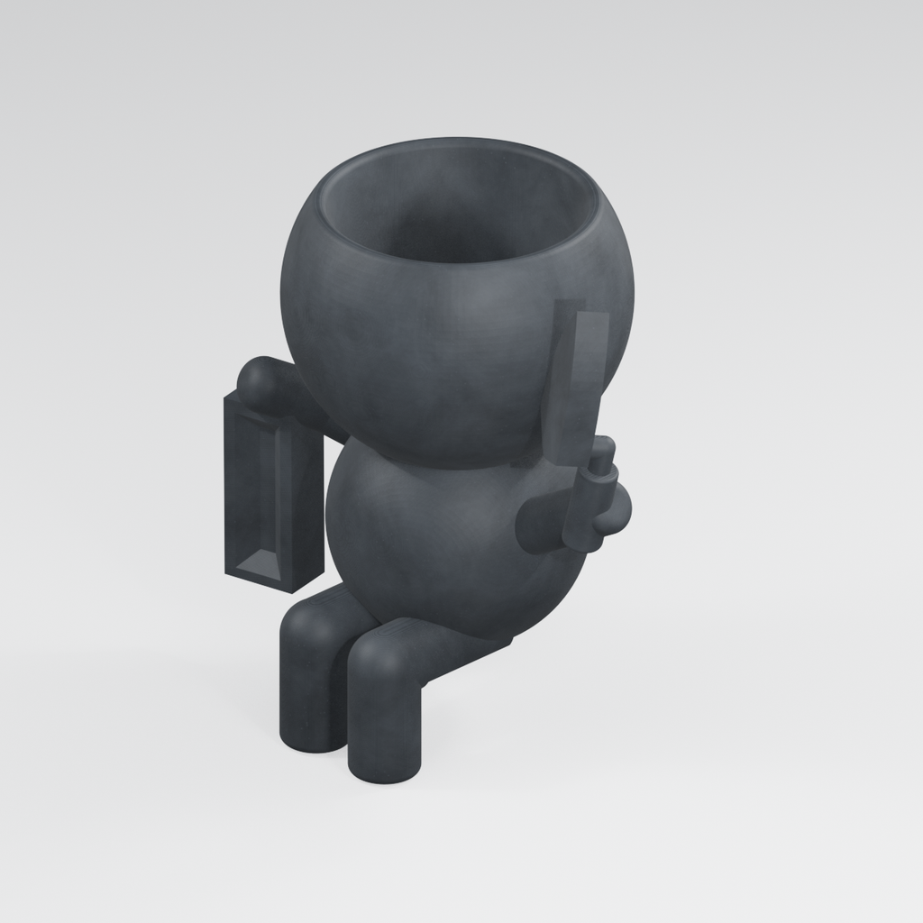 Brickie Moss character planter in Charcoal Black finish