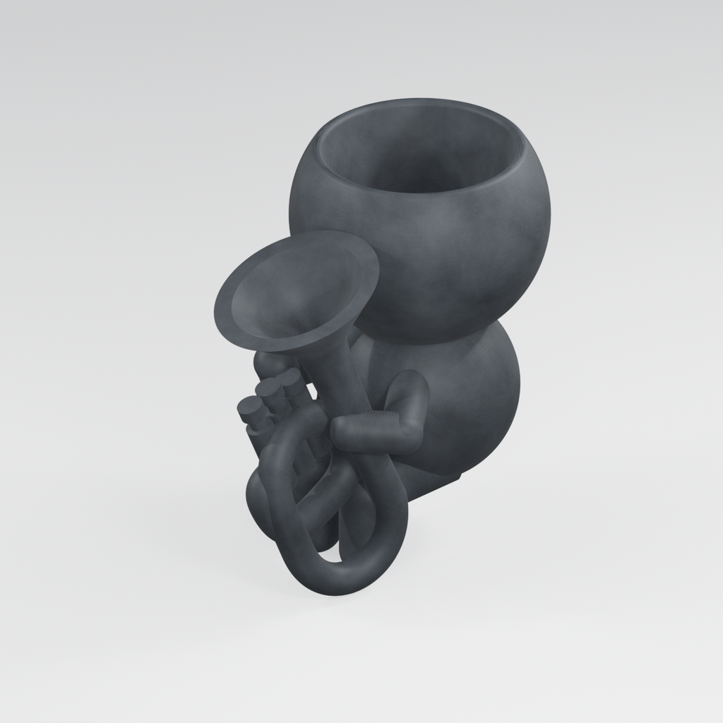 Brass Basil tenor horn planter exact model render in Charcoal Black