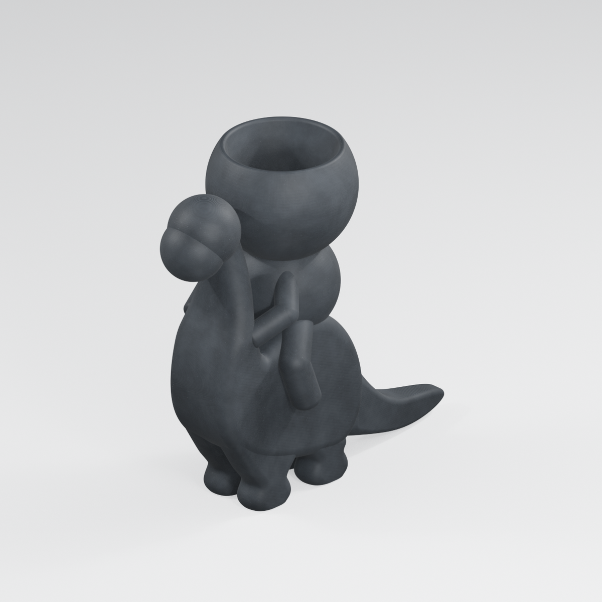 Dino Drift dinosaur rider planter in Charcoal Black