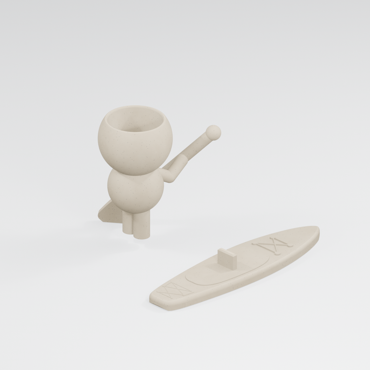 Piper Tidewell's Standing Wave: SUP Paddle Boarder Planter in Ivory White finish