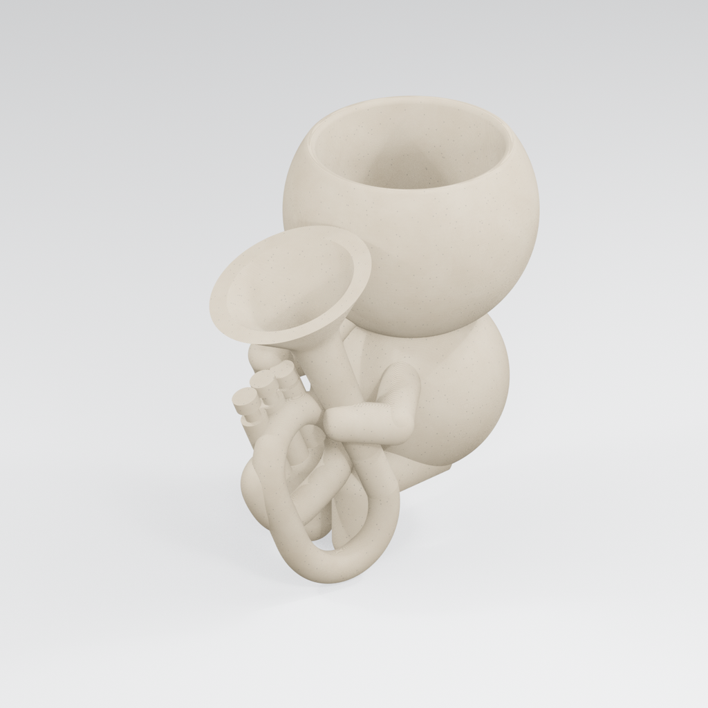 Brass Basil tenor horn planter exact model render in Ivory White