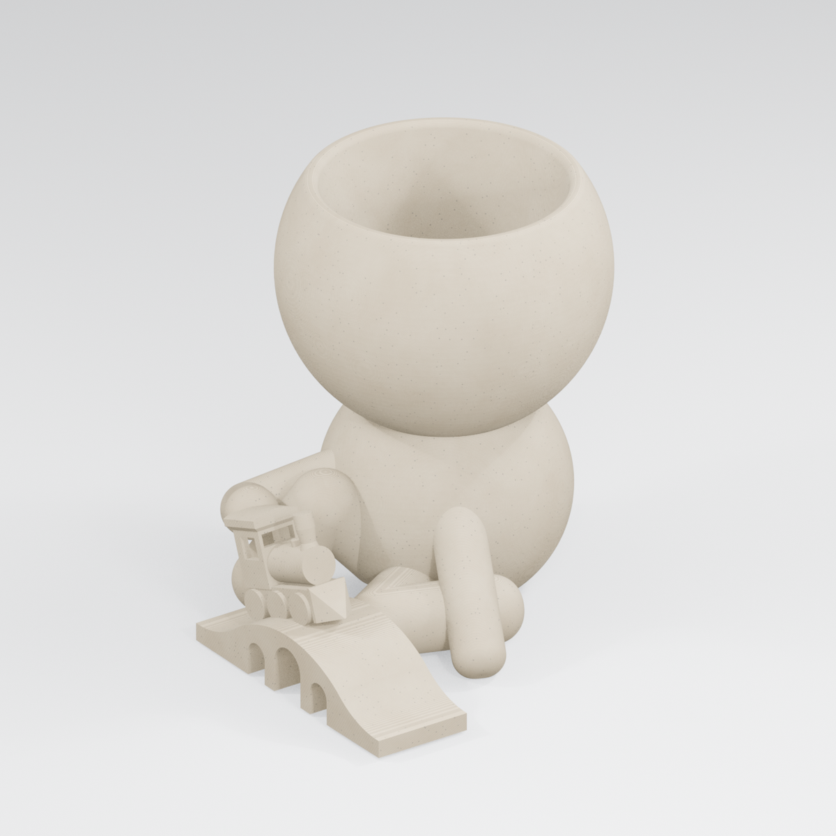 Trackside | Kid and Train Planter in Ivory White finish