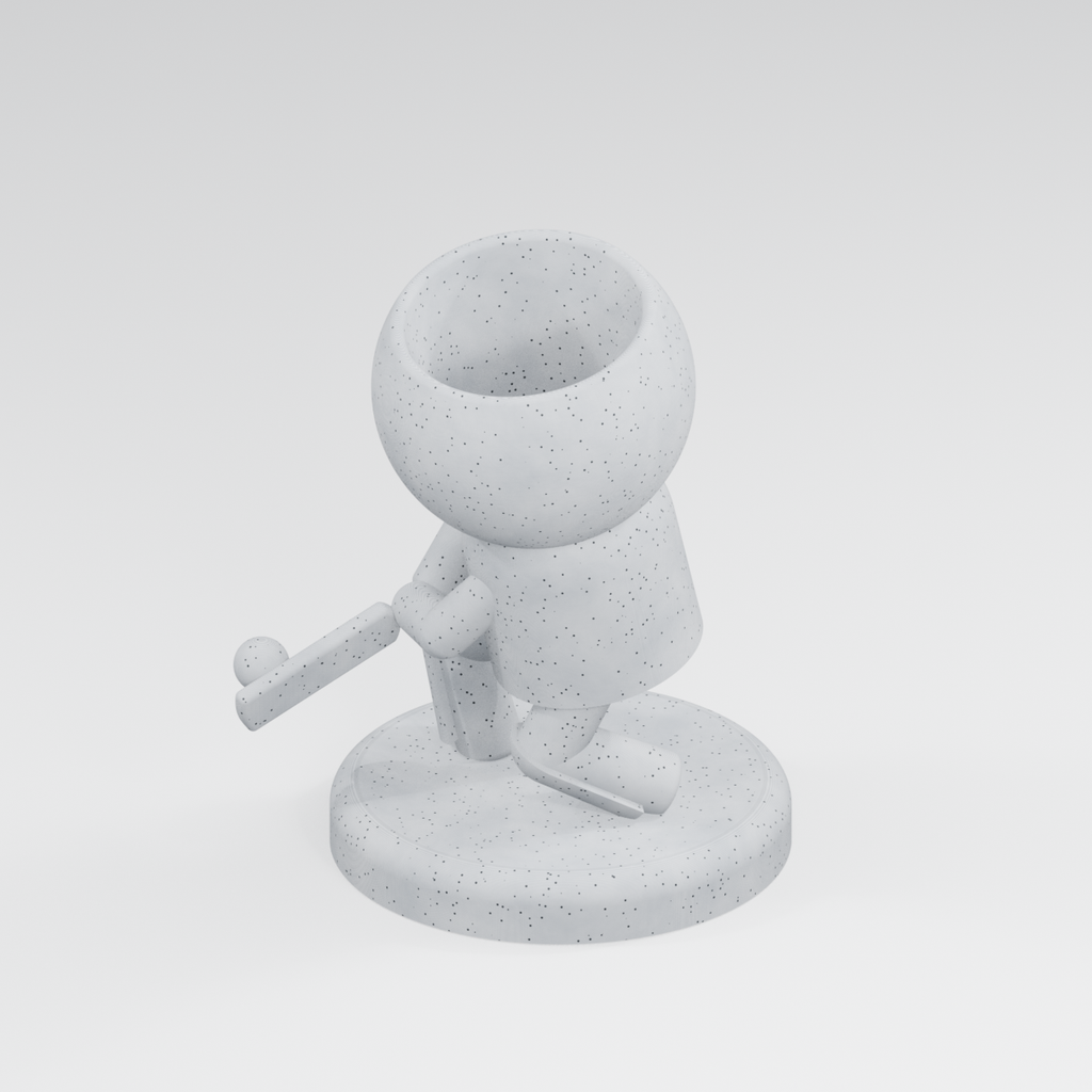 Wicket Willow cricket batsman planter in Marble White