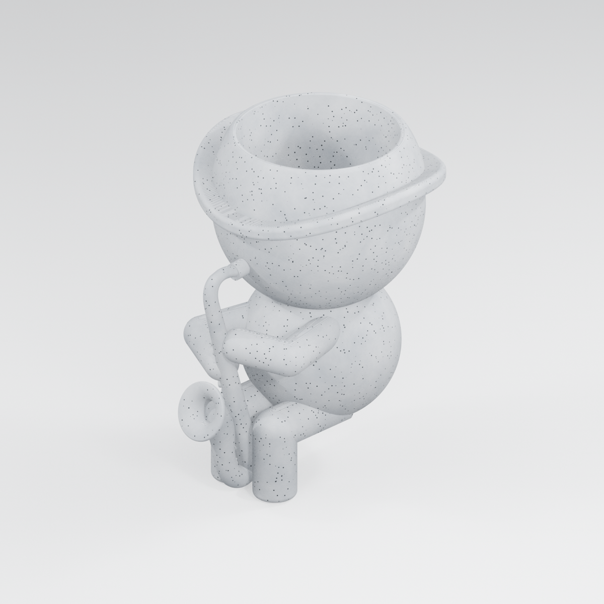 Saxby Sprout's Garden Groove: Saxophone Player Planter in Marble White finish