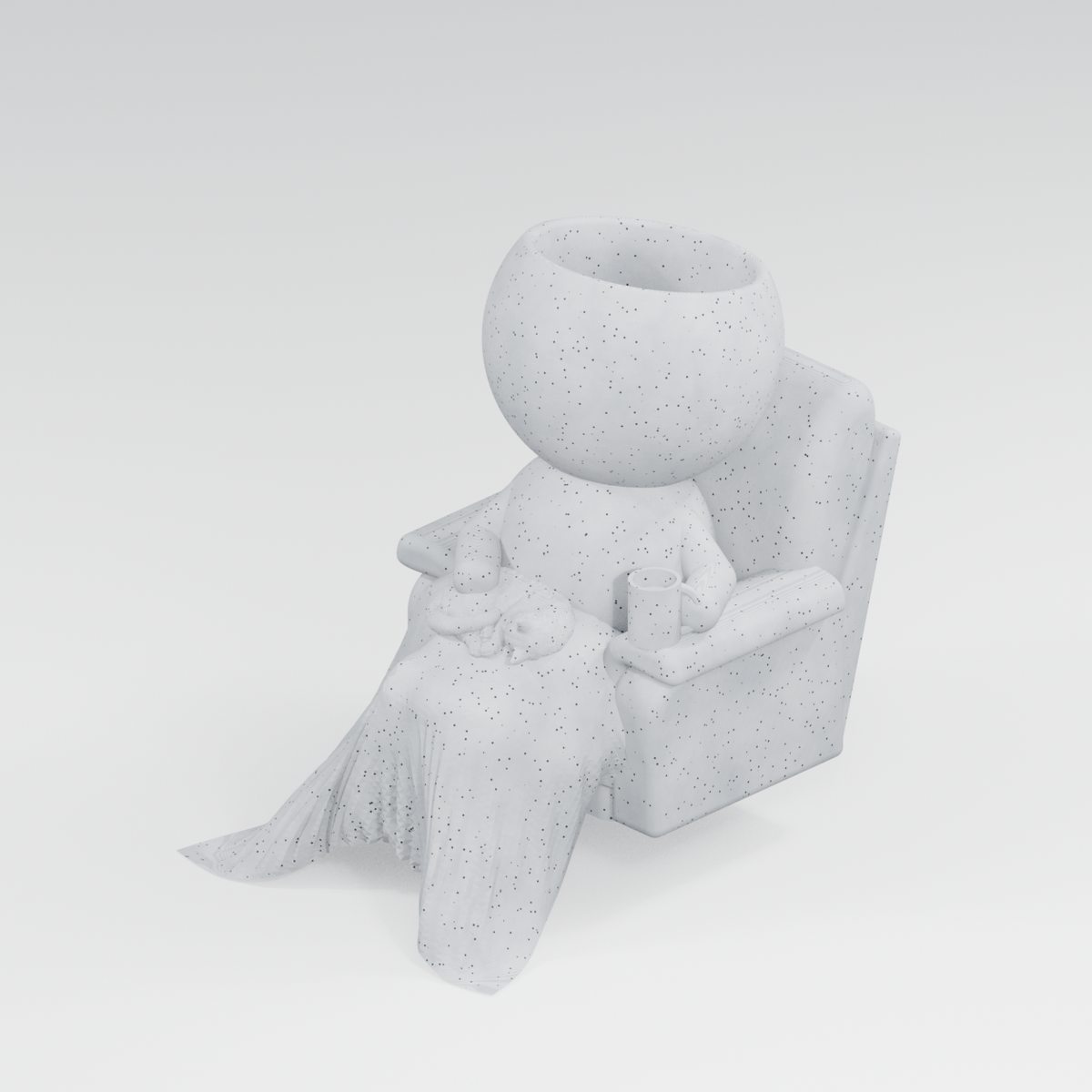 Purrl Moss cat lover planter in Marble White finish